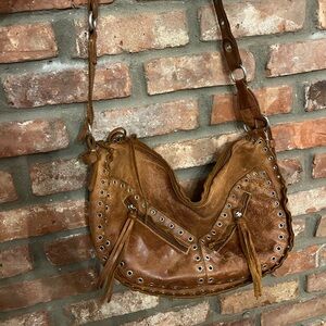 Brown Leather Studded Women's Bag